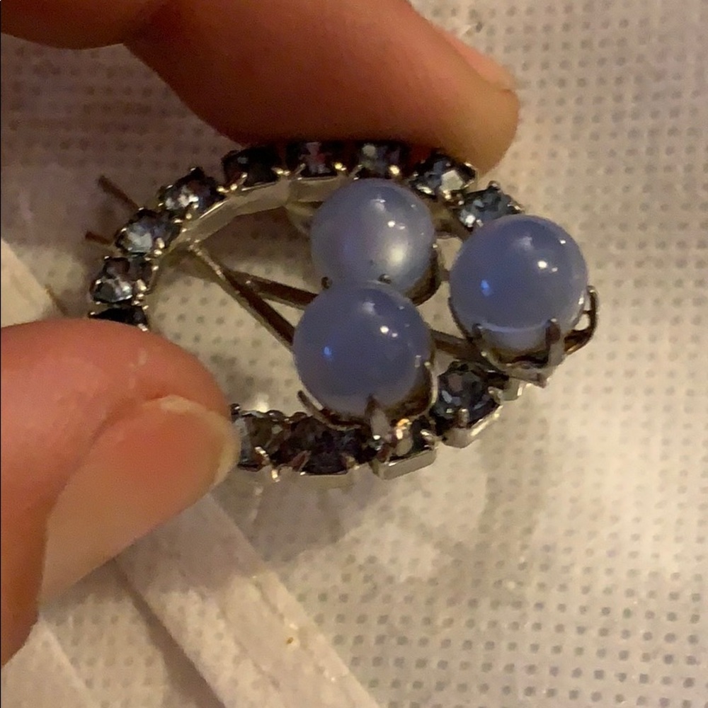 VTG Blue Moonstone/Rhinestone Brooch